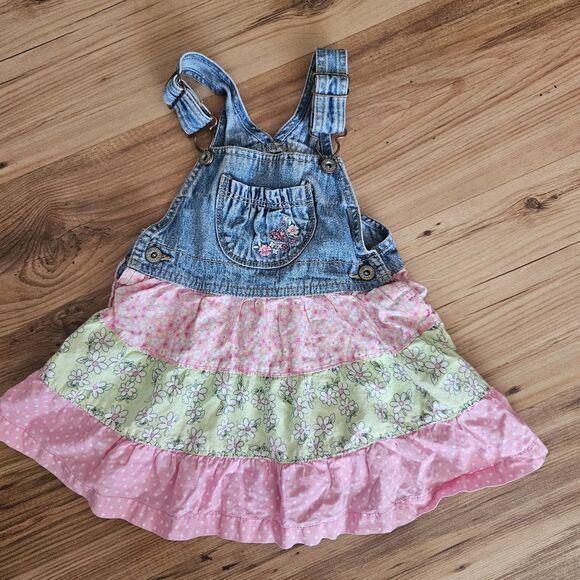 Oshkosh B'Gosh Vestbak Dress Overall Jumper Baby Girl Size 12 Months 100% Cotton - Picture 1 of 7